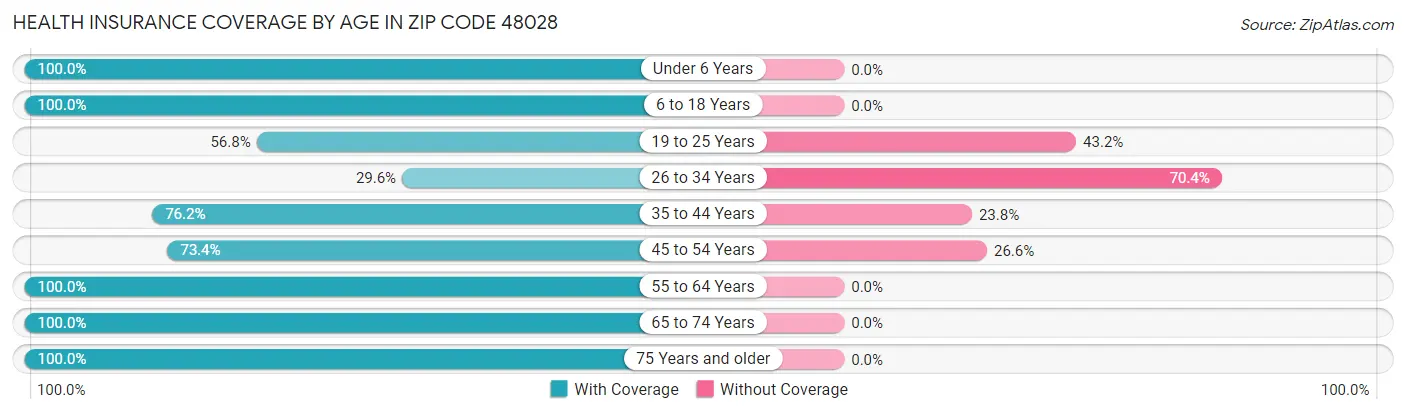 Health Insurance Coverage by Age in Zip Code 48028