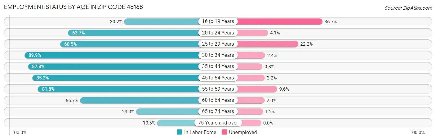Employment Status by Age in Zip Code 48168