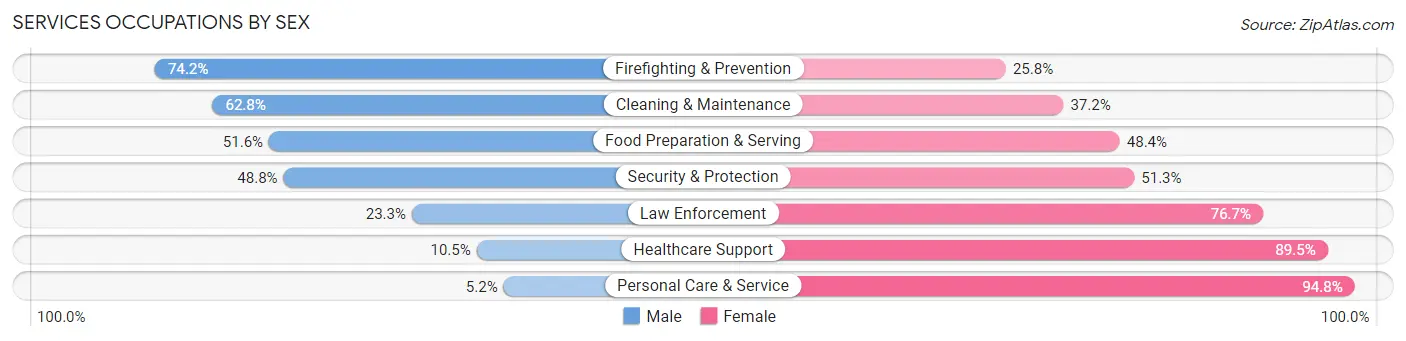 Services Occupations by Sex in Zip Code 48203