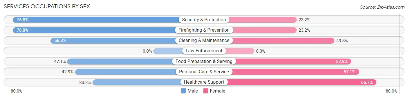 Services Occupations by Sex in Zip Code 48211