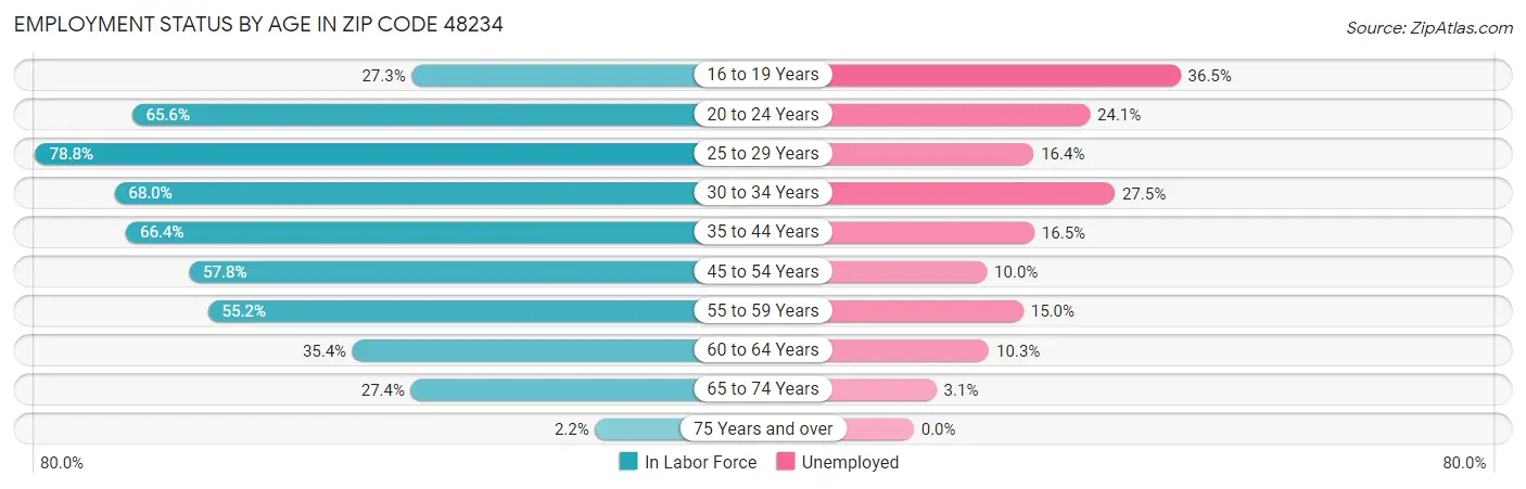 Employment Status by Age in Zip Code 48234