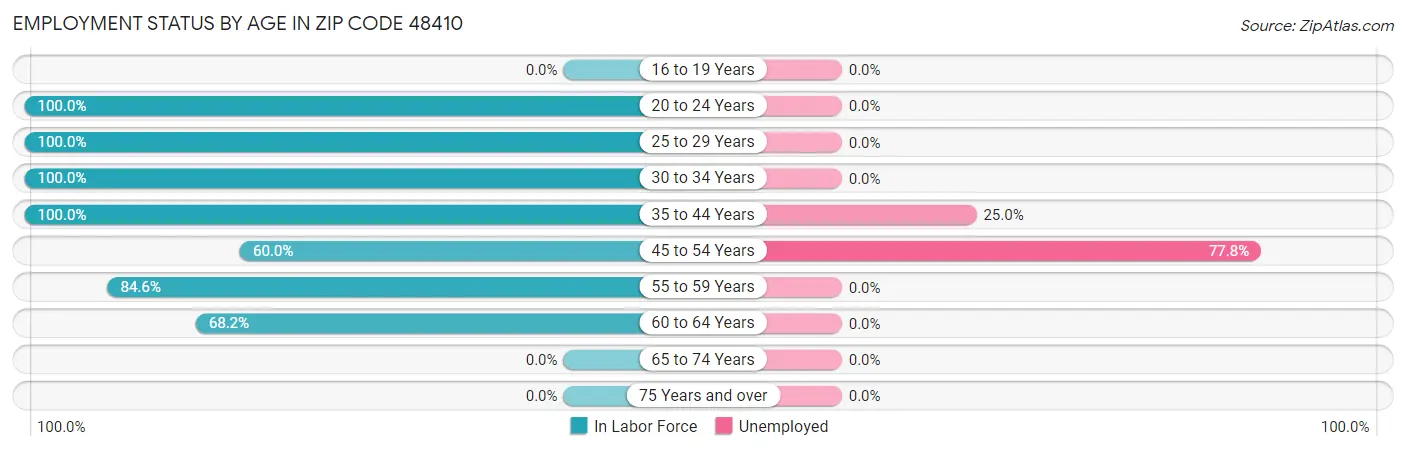 Employment Status by Age in Zip Code 48410