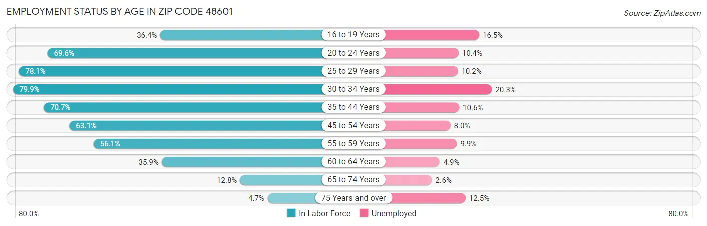 Employment Status by Age in Zip Code 48601