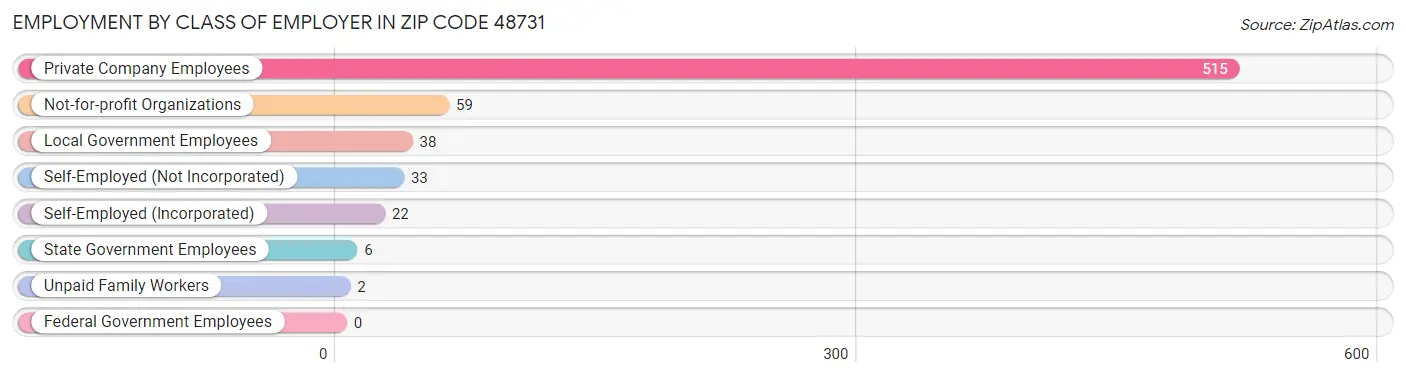 Employment by Class of Employer in Zip Code 48731