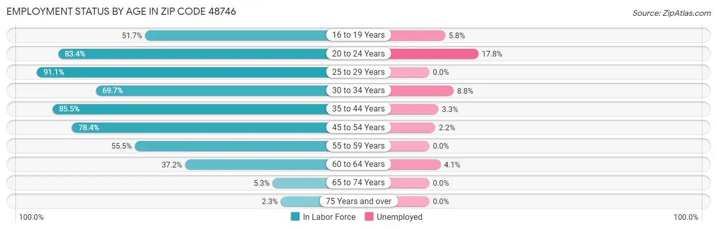 Employment Status by Age in Zip Code 48746