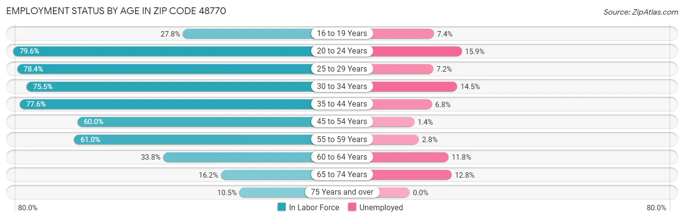 Employment Status by Age in Zip Code 48770