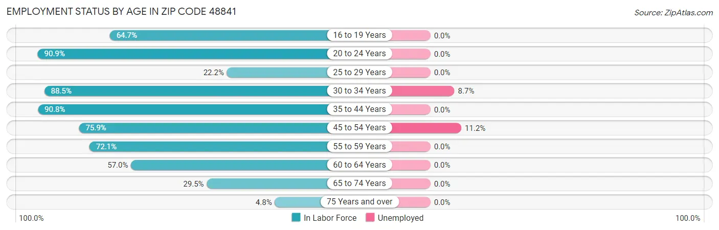 Employment Status by Age in Zip Code 48841