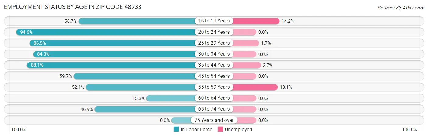 Employment Status by Age in Zip Code 48933