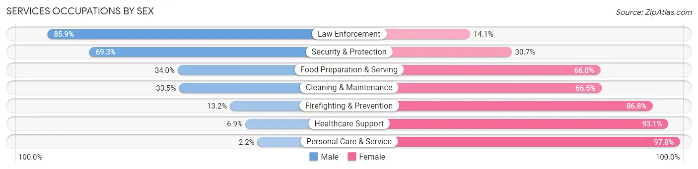 Services Occupations by Sex in Zip Code 49036