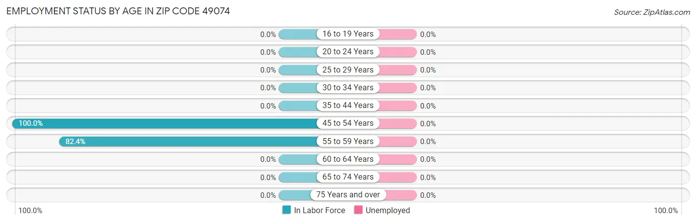 Employment Status by Age in Zip Code 49074