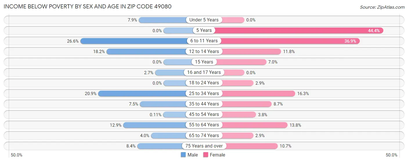 Income Below Poverty by Sex and Age in Zip Code 49080