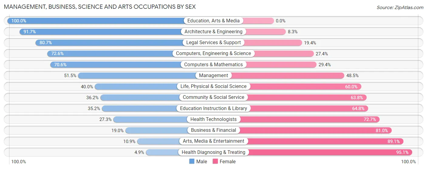 Management, Business, Science and Arts Occupations by Sex in Zip Code 49106