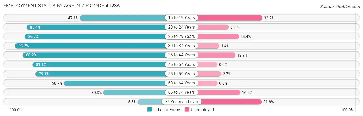 Employment Status by Age in Zip Code 49236