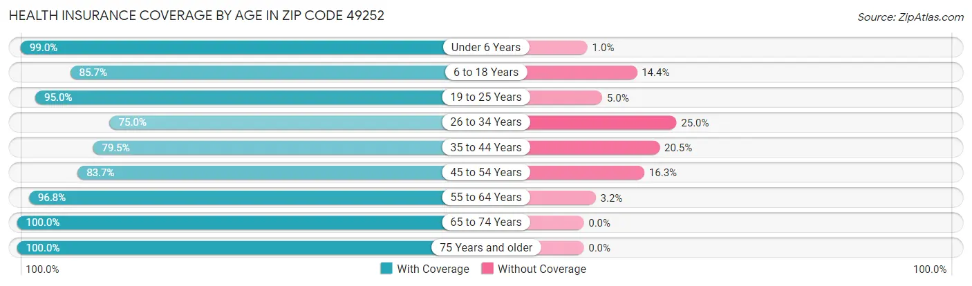 Health Insurance Coverage by Age in Zip Code 49252