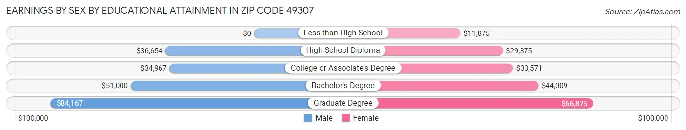Earnings by Sex by Educational Attainment in Zip Code 49307