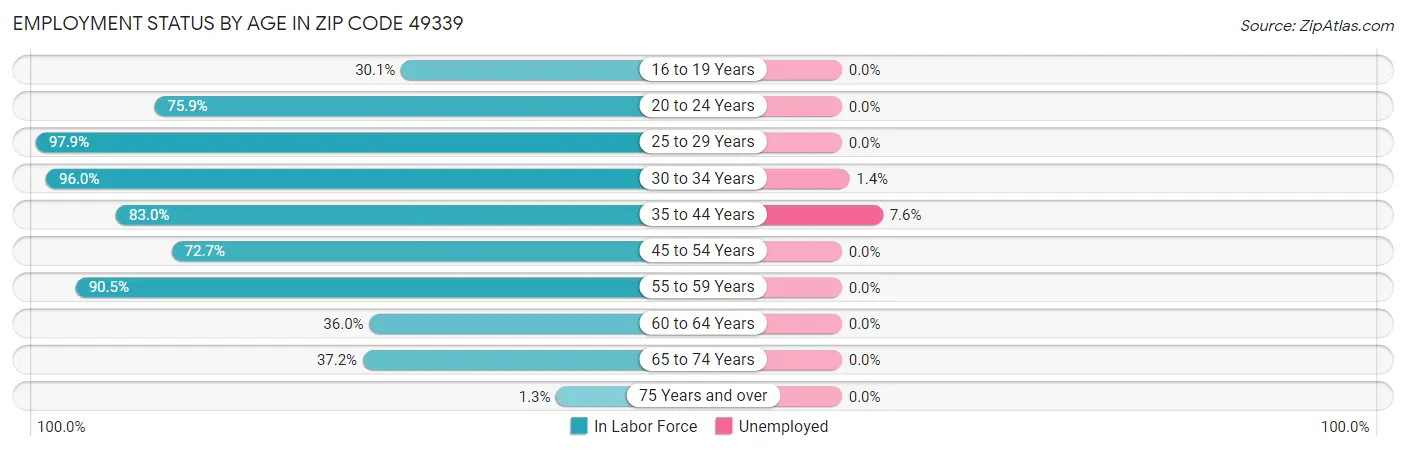 Employment Status by Age in Zip Code 49339