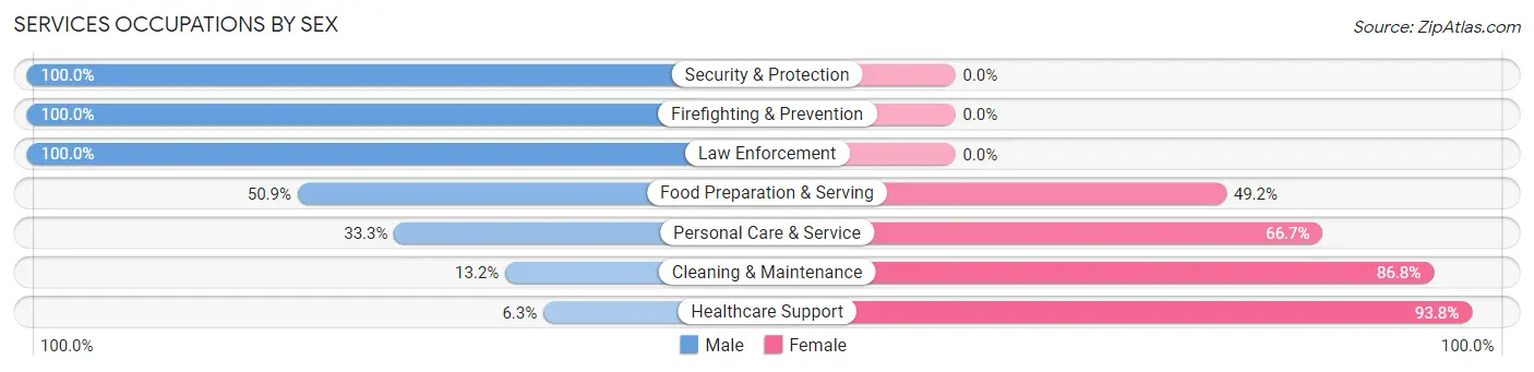 Services Occupations by Sex in Zip Code 49622