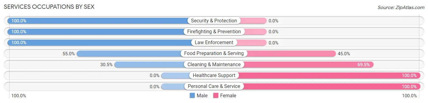 Services Occupations by Sex in Zip Code 49696
