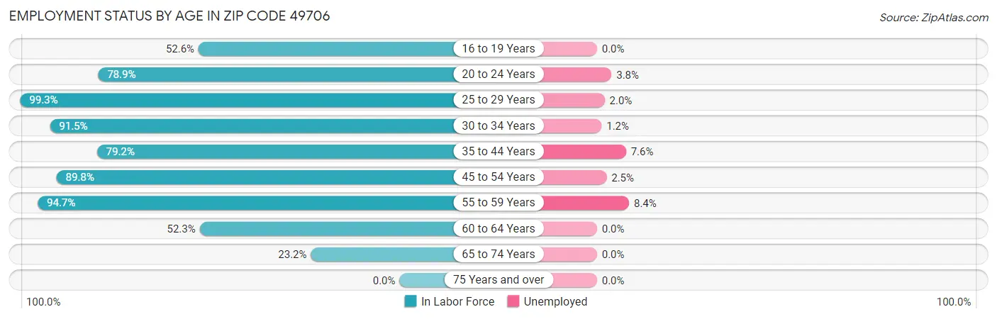 Employment Status by Age in Zip Code 49706