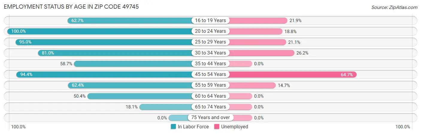 Employment Status by Age in Zip Code 49745