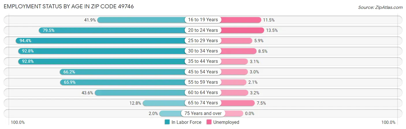 Employment Status by Age in Zip Code 49746