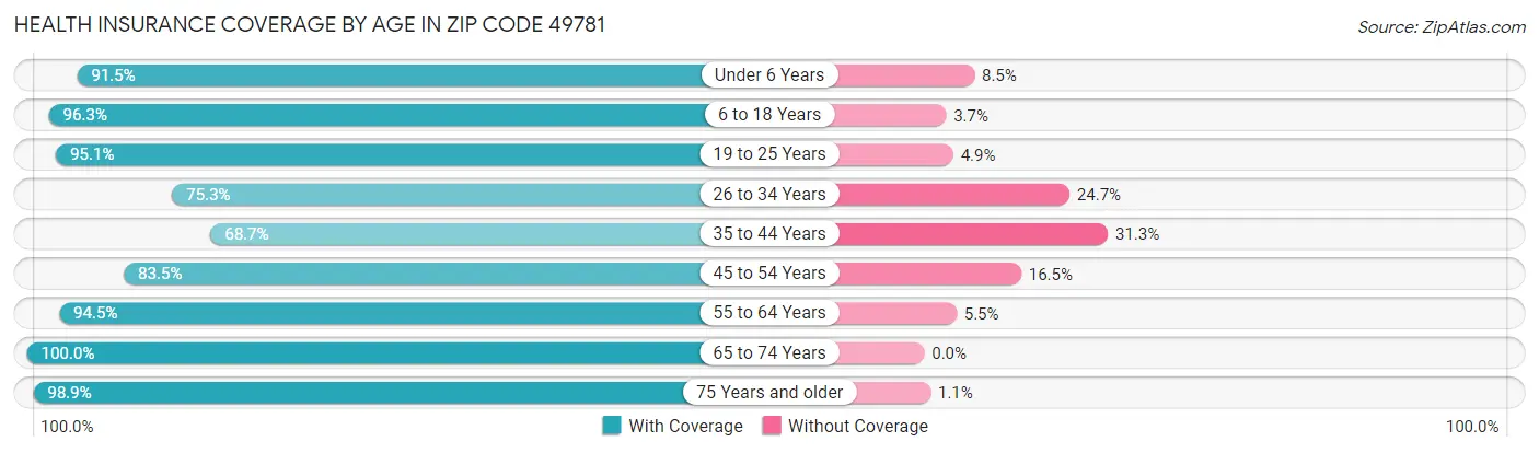 Health Insurance Coverage by Age in Zip Code 49781