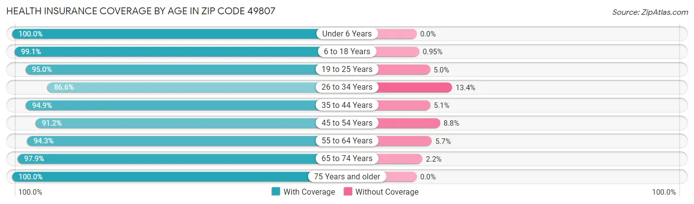Health Insurance Coverage by Age in Zip Code 49807