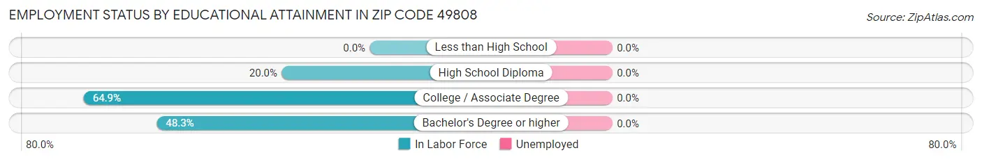 Employment Status by Educational Attainment in Zip Code 49808