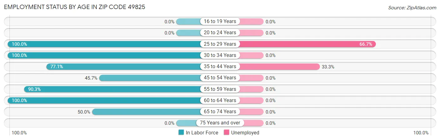 Employment Status by Age in Zip Code 49825