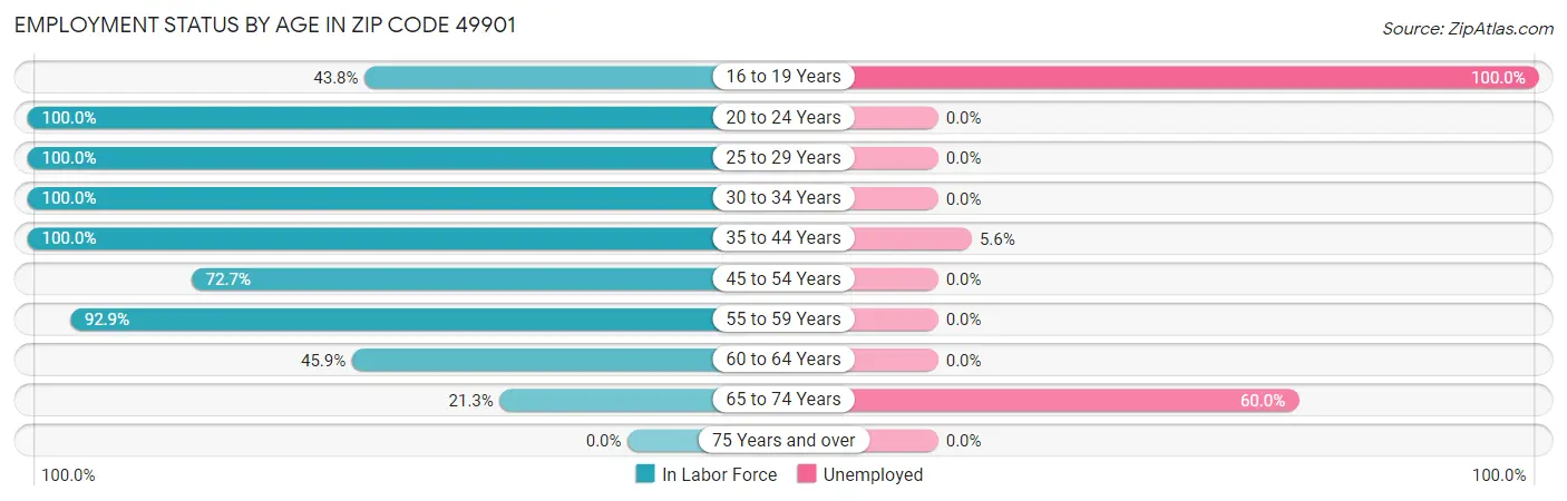 Employment Status by Age in Zip Code 49901