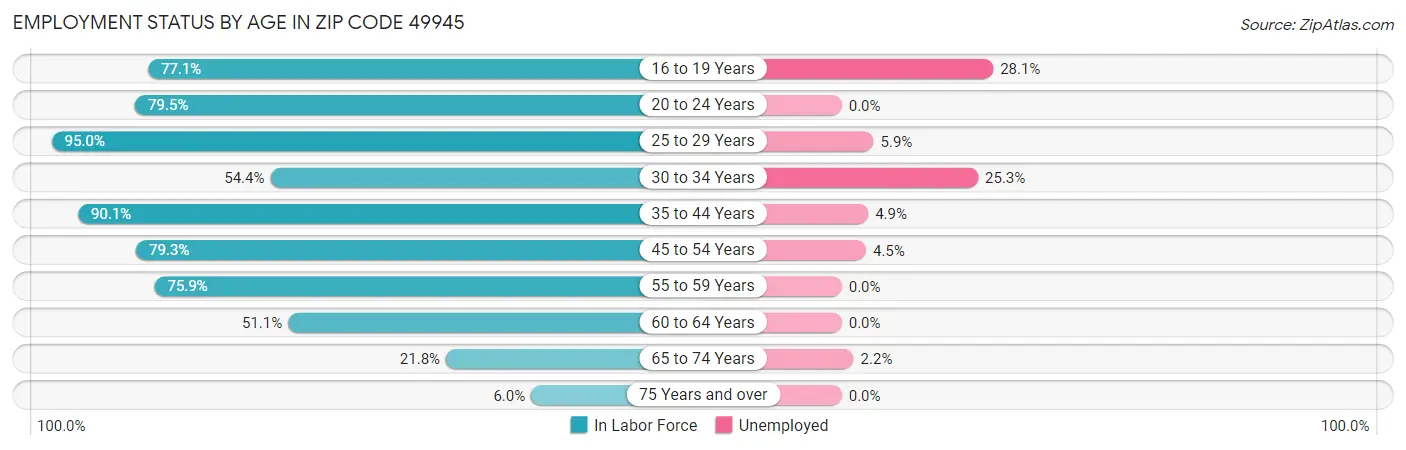 Employment Status by Age in Zip Code 49945