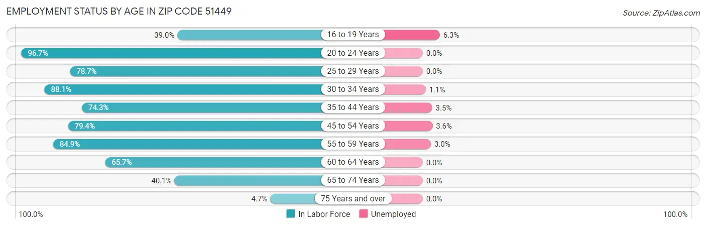 Employment Status by Age in Zip Code 51449