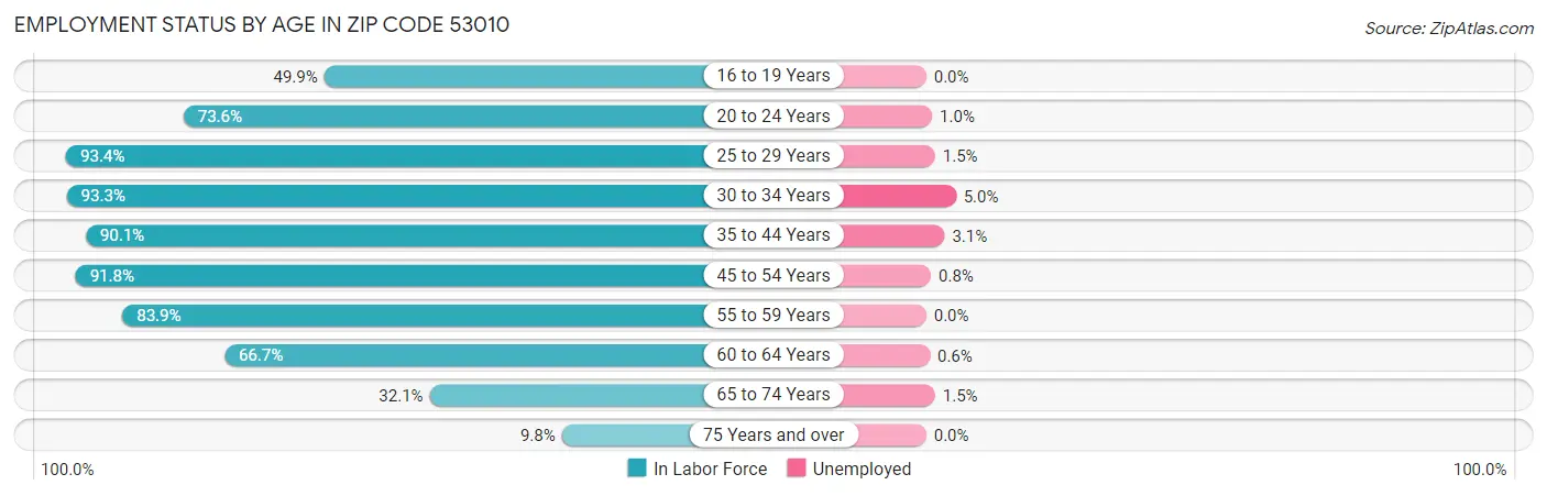 Employment Status by Age in Zip Code 53010