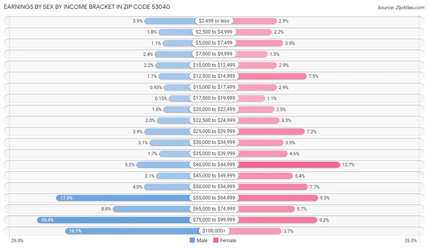Earnings by Sex by Income Bracket in Zip Code 53040