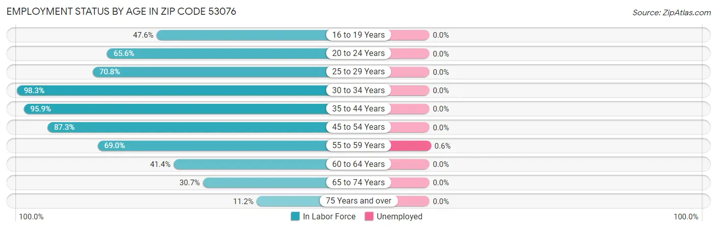 Employment Status by Age in Zip Code 53076
