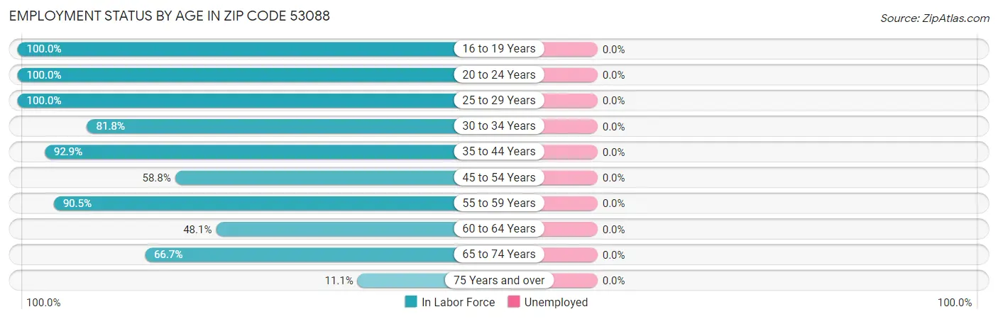 Employment Status by Age in Zip Code 53088