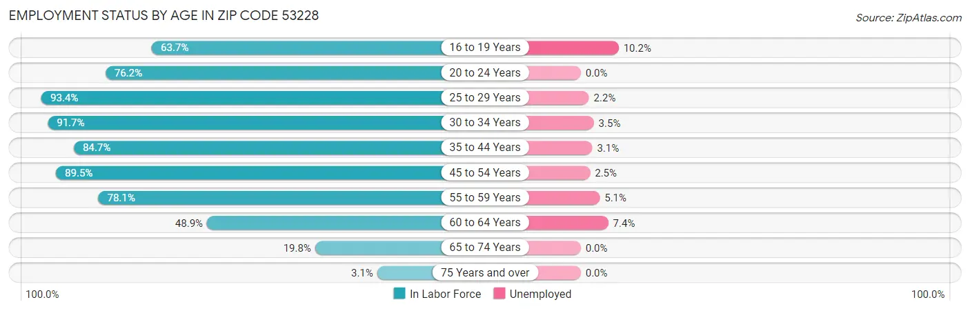Employment Status by Age in Zip Code 53228