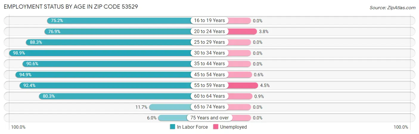 Employment Status by Age in Zip Code 53529