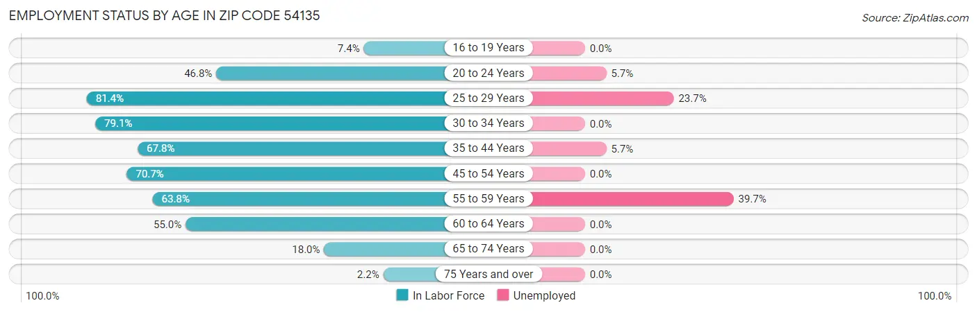 Employment Status by Age in Zip Code 54135