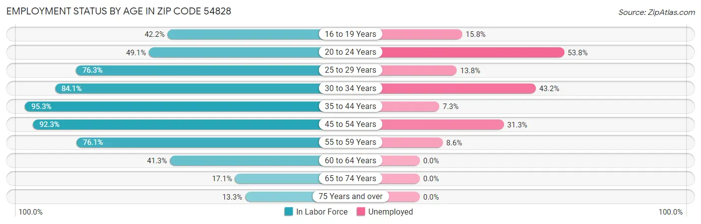 Employment Status by Age in Zip Code 54828