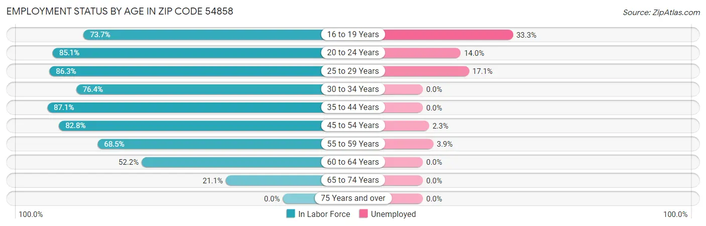 Employment Status by Age in Zip Code 54858