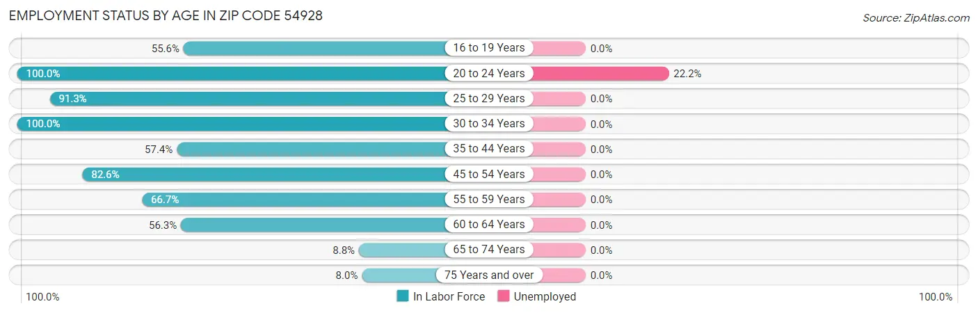 Employment Status by Age in Zip Code 54928