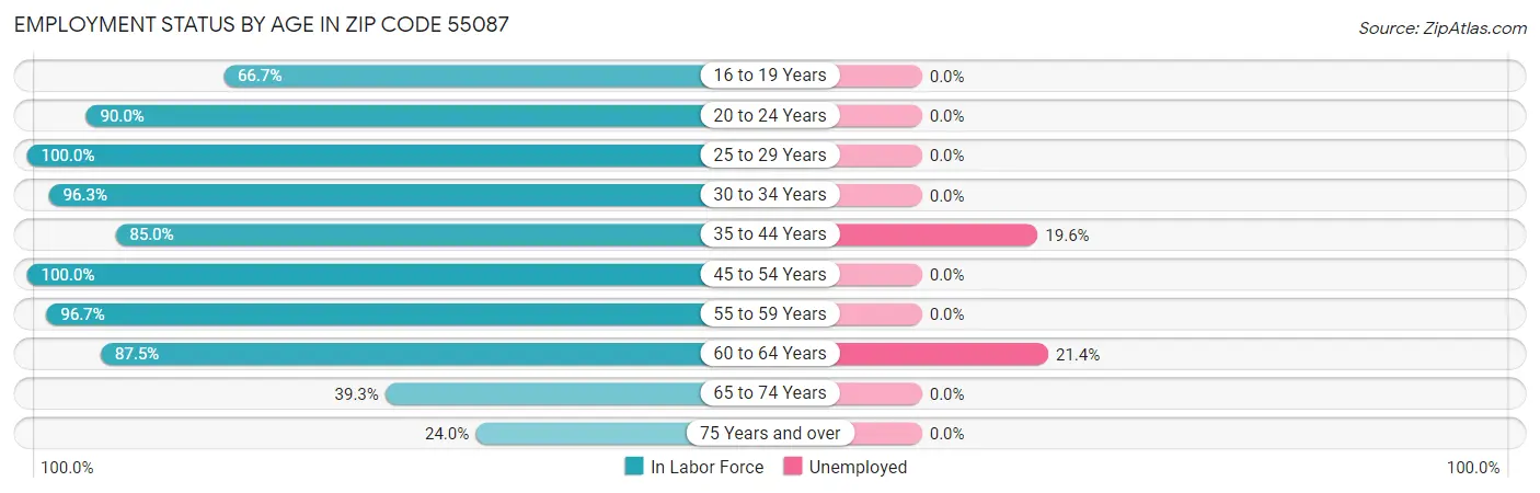 Employment Status by Age in Zip Code 55087