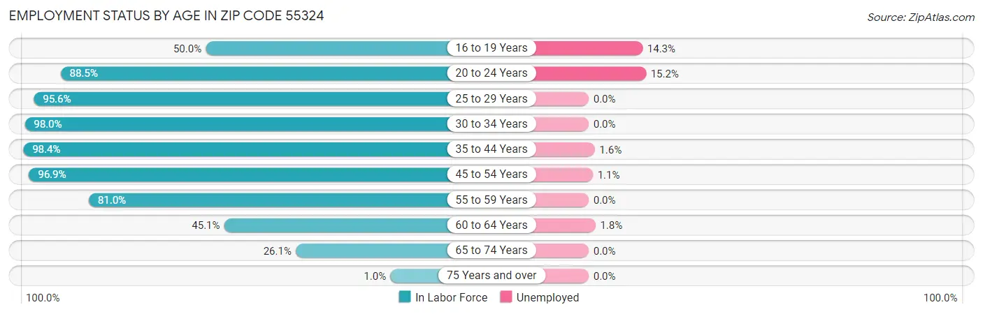 Employment Status by Age in Zip Code 55324