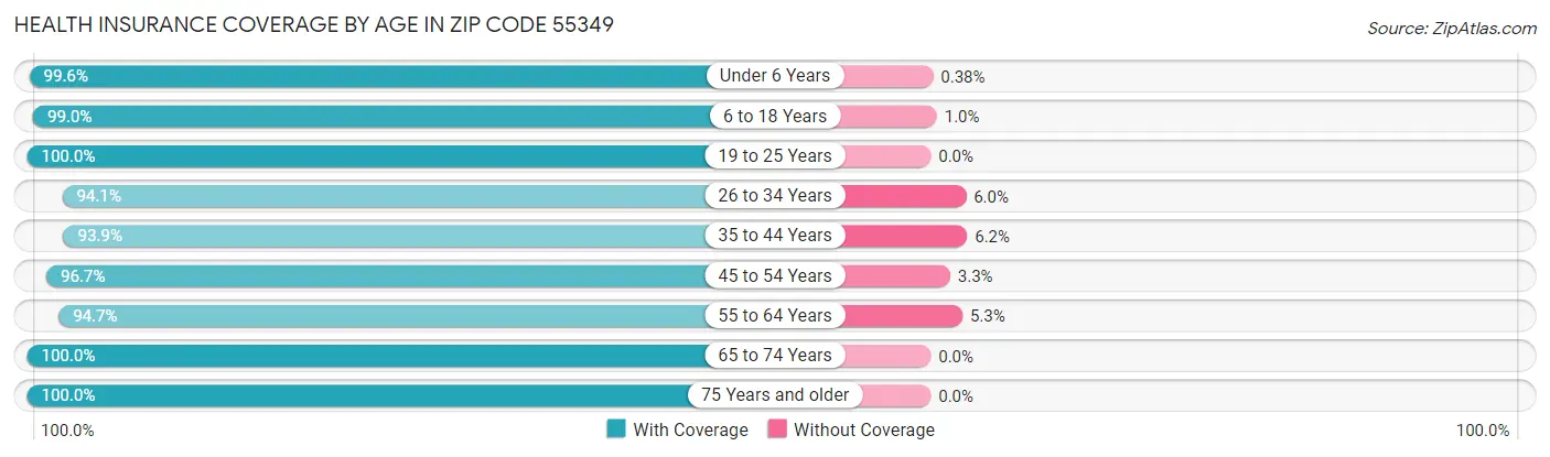 Health Insurance Coverage by Age in Zip Code 55349