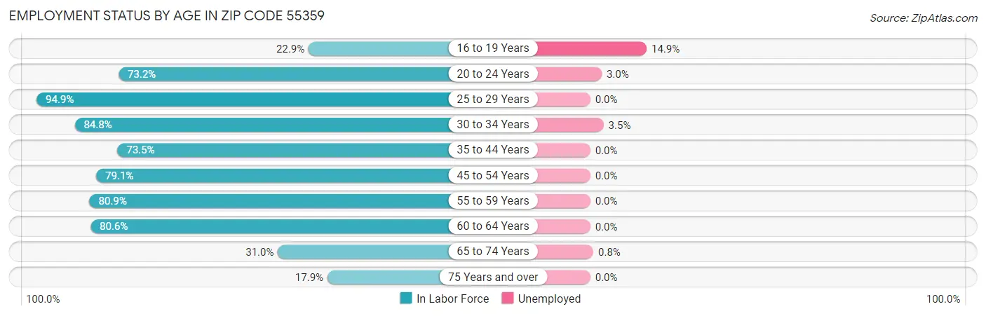 Employment Status by Age in Zip Code 55359