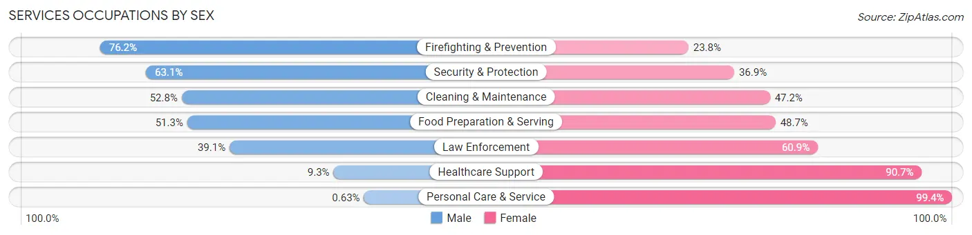 Services Occupations by Sex in Zip Code 55405