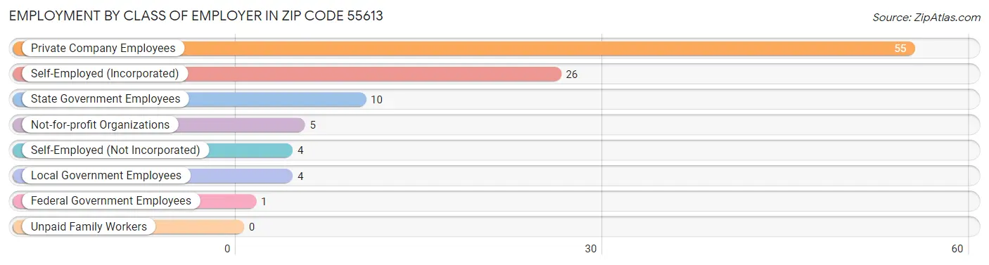 Employment by Class of Employer in Zip Code 55613