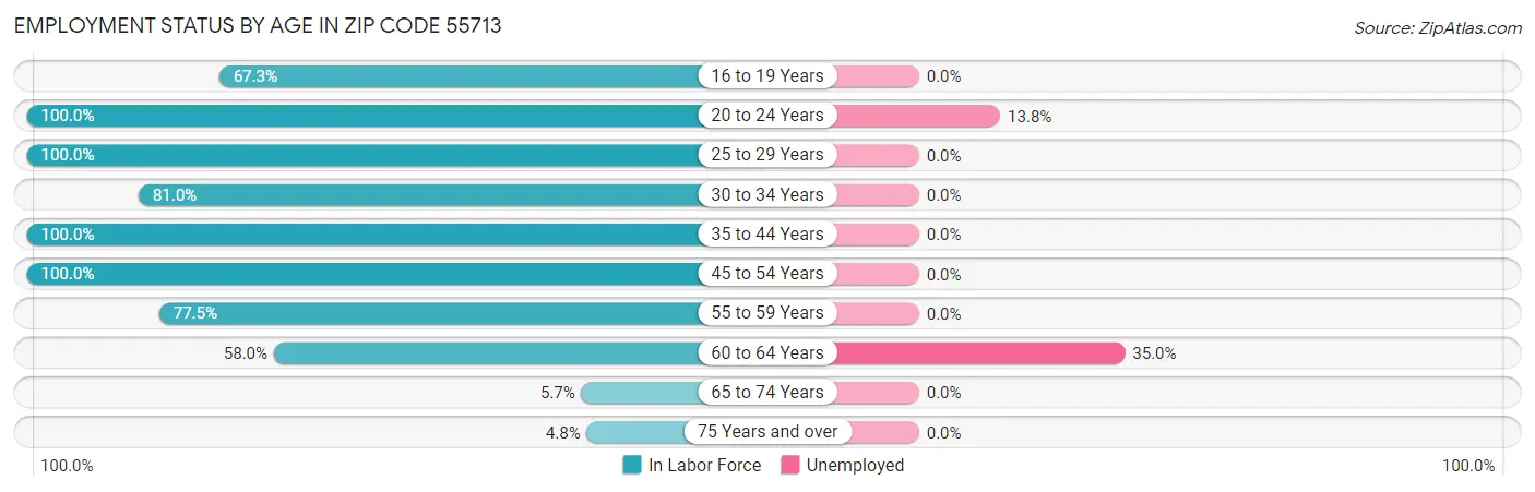 Employment Status by Age in Zip Code 55713