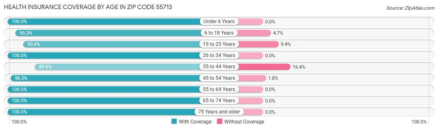 Health Insurance Coverage by Age in Zip Code 55713
